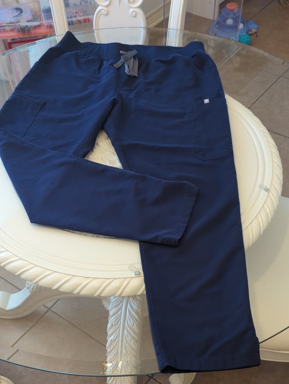 Figs Navy Drawstring Scrub Joggers L